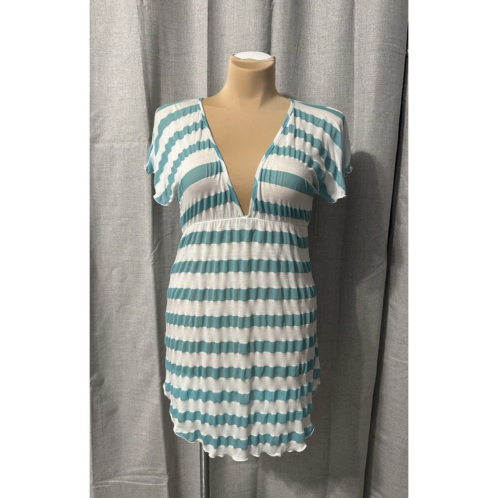 Jordan Taylor Sz XL White Teal Stripe Knit Dress Bathing Suit Coverup USA
